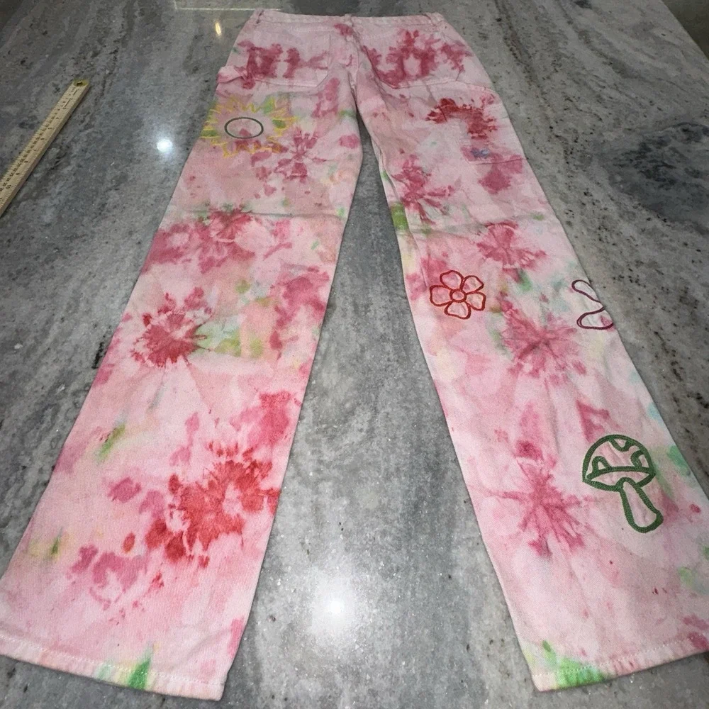 Pacsun‎ Women's 28x30 Tie Dye Embroidered Carpenter Jeans Festival Hippie